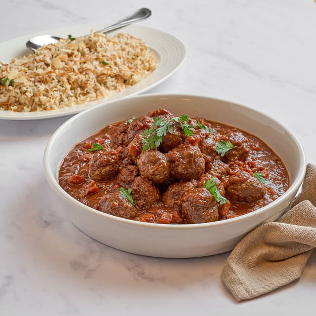 Oriental Meatballs with Brown Vermicelli Rice