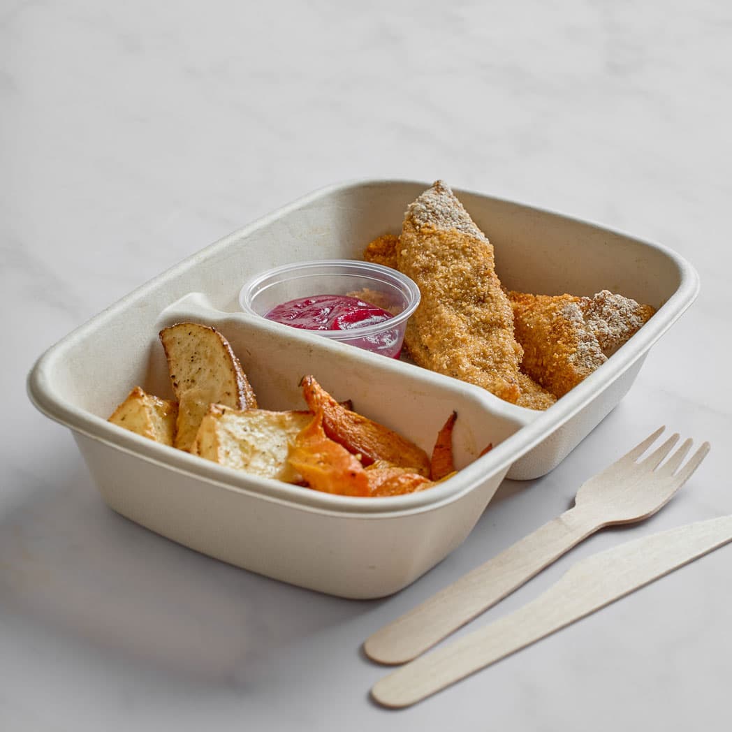 Oat Crusted Chicken Strips with Potato and Beetroot Ketchup