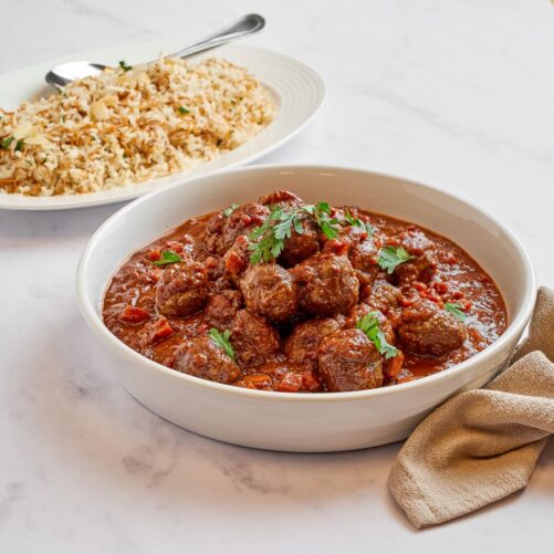 Oriental Meatballs with Brown Vermicelli Rice