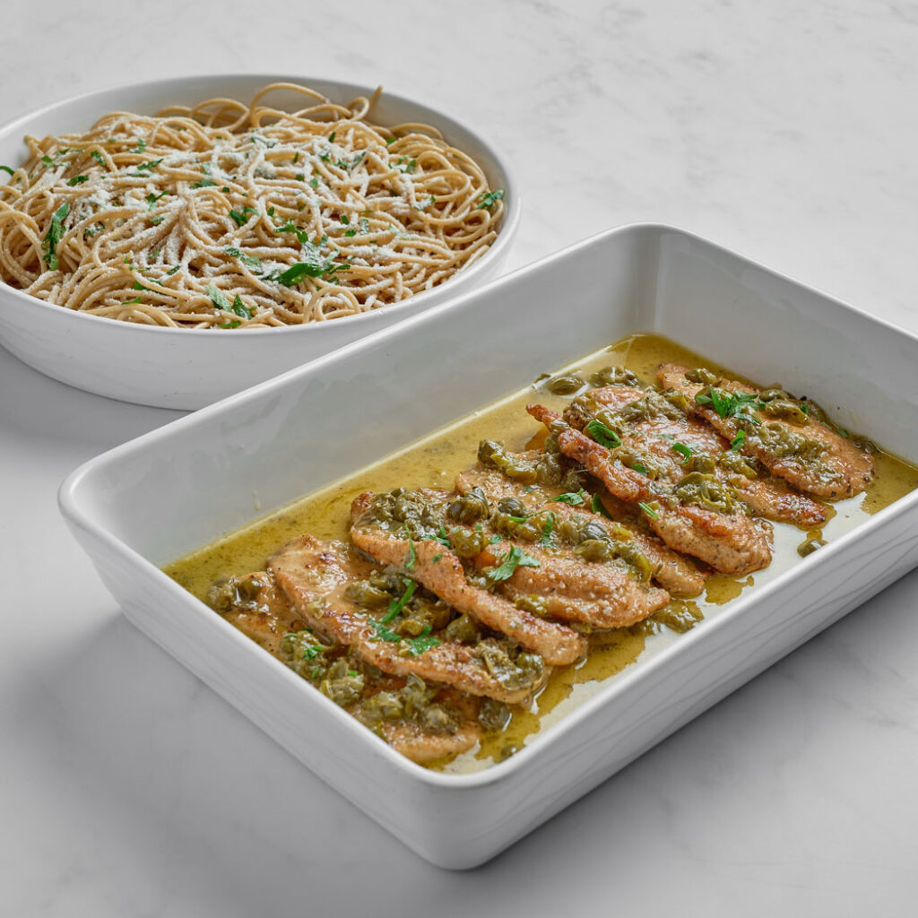 Chicken Piccata with Lemon Butter Sauce and Parmesan Spaghetti