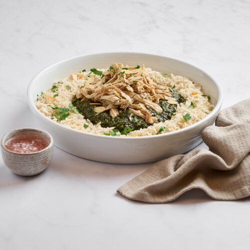 Chicken Moloukhiya with Brown Rice