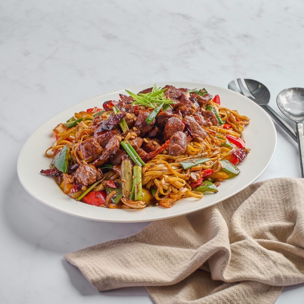 Kung Pao Chicken with Stir Fry Veggies and Noodles